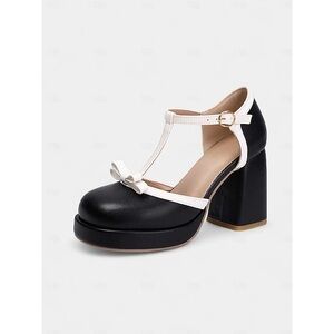 Black and White Platform Pumps Heels Women's